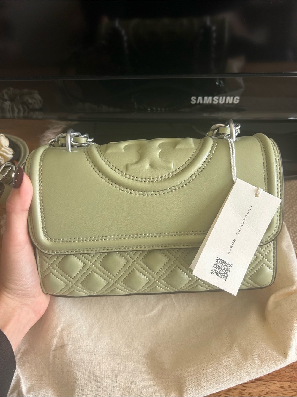 Tory Burch Small Fleming Shoulder Bag in Olive Sprig
